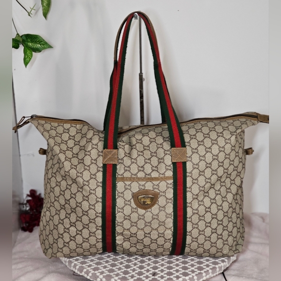 Gucci PVC Leather Sherry Line Tote Bag Duffle Bag - Picture 4 of 17